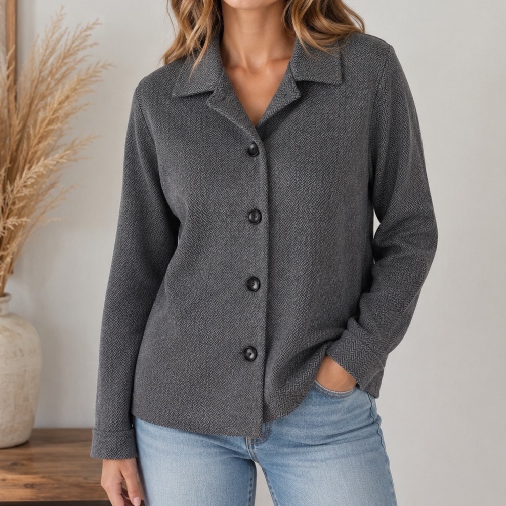 Herringbone Blazer XL Gray Button Up Career Dark Academia Office Goth Grunge‎